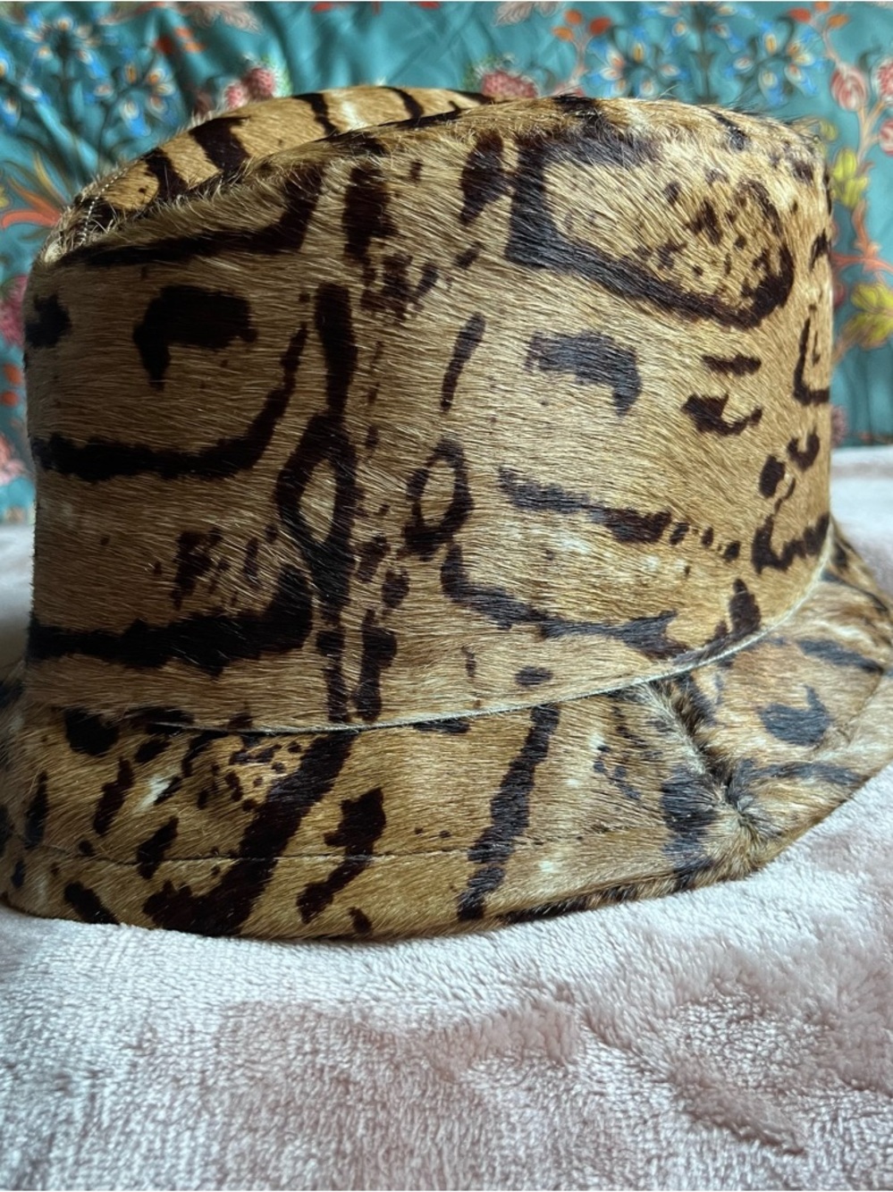 Talbots Leopard Faux-Fur Bucket Hat in Brown and Black - Picture 2 of 5